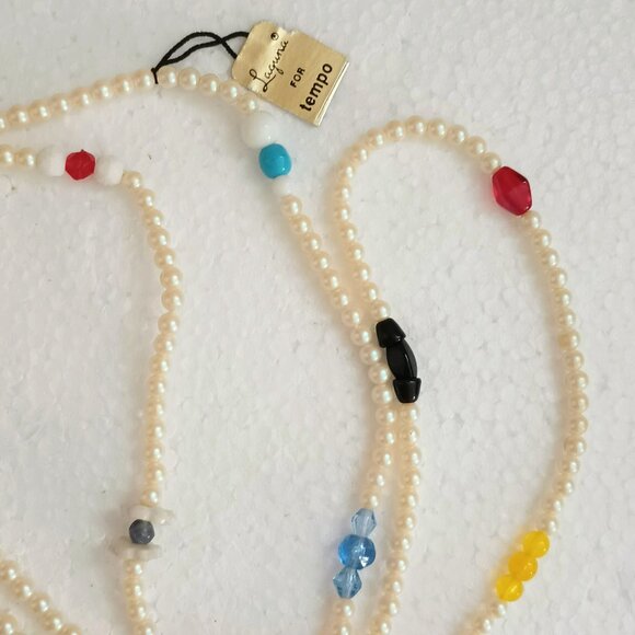 Laguna for Tempo Vtg Bead Necklace 34" Long Pearl & Multicolor Glass Beads - Picture 10 of 12